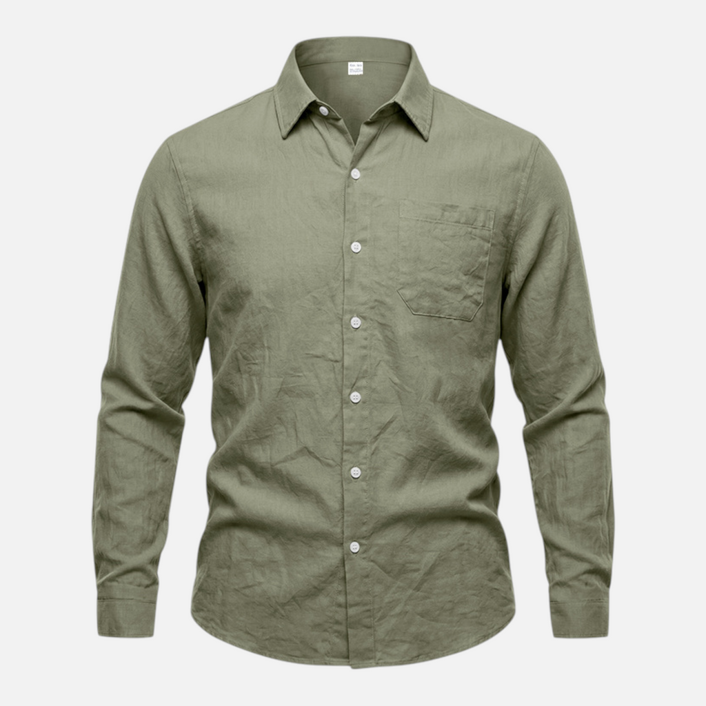 Valeniri Men's Linen Long Sleeve Shirt Classic Loose Fit Button Up