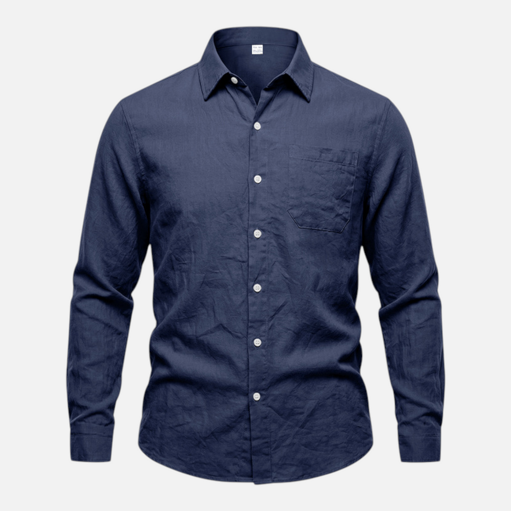 Valeniri Men's Linen Long Sleeve Shirt Classic Loose Fit Button Up