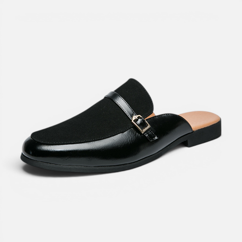 Valeniri | Men's Leather Backless Loafers – Classic Slip-On Mule Shoes