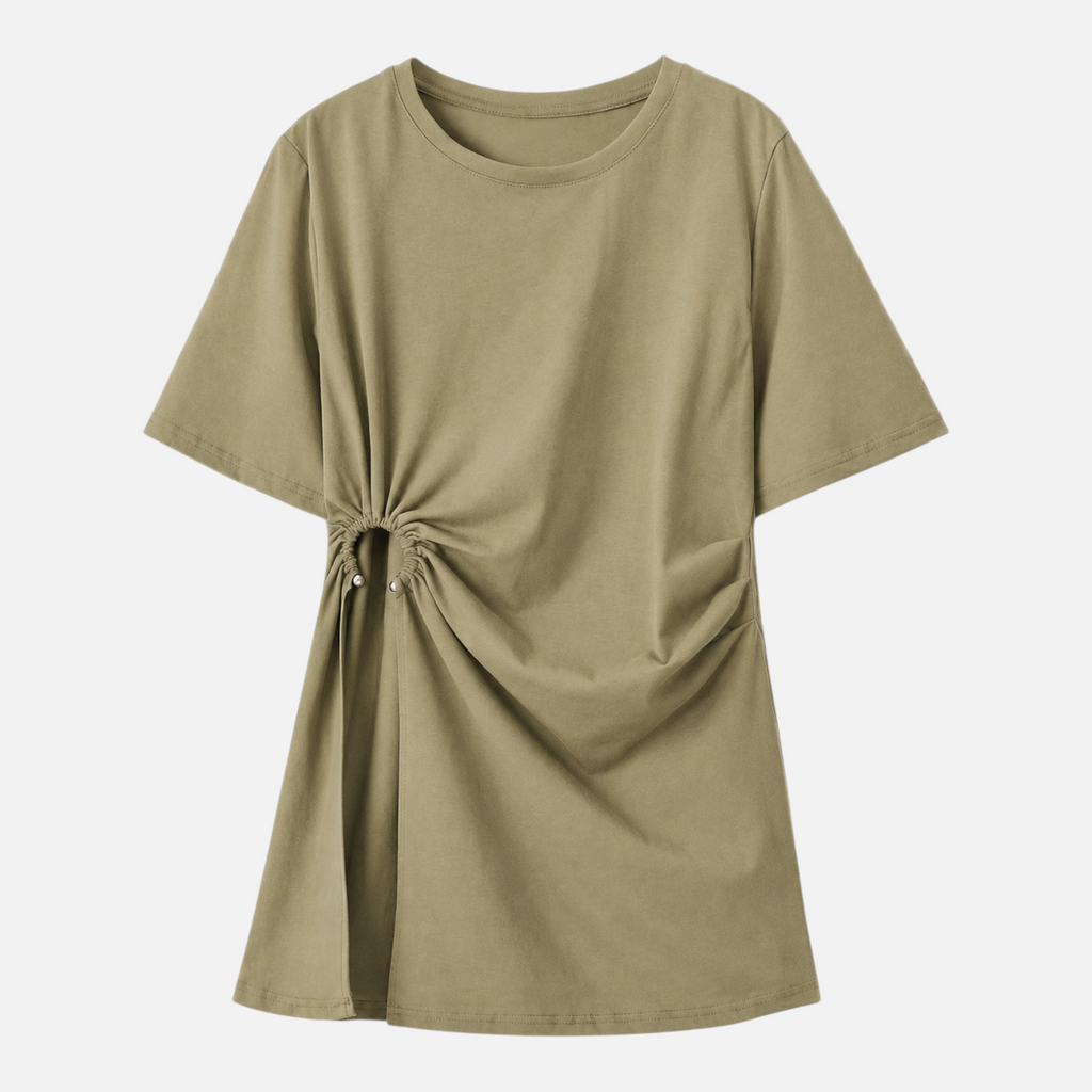 Valeniri | Women's Ruched Cotton Top – Slim Fit Short Sleeve Shirt