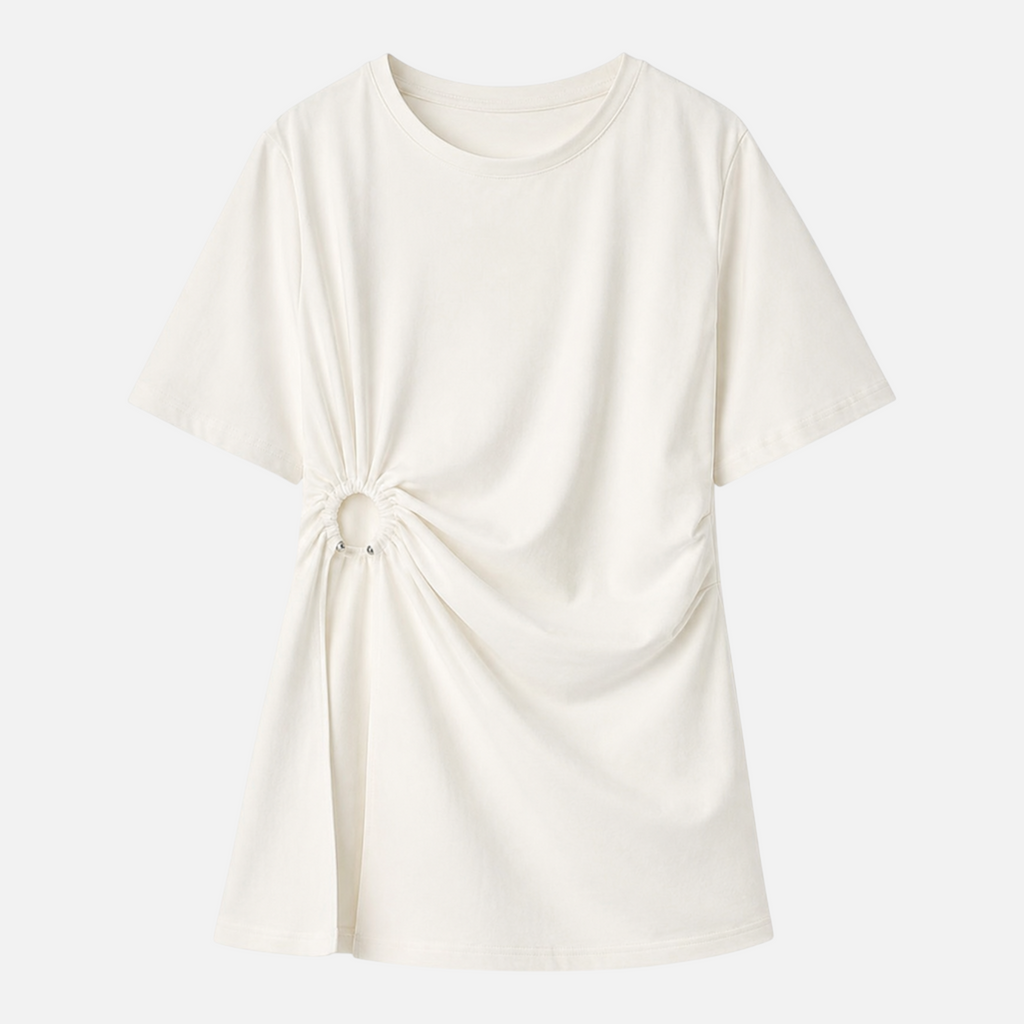 Valeniri | Women's Ruched Cotton Top – Slim Fit Short Sleeve Shirt