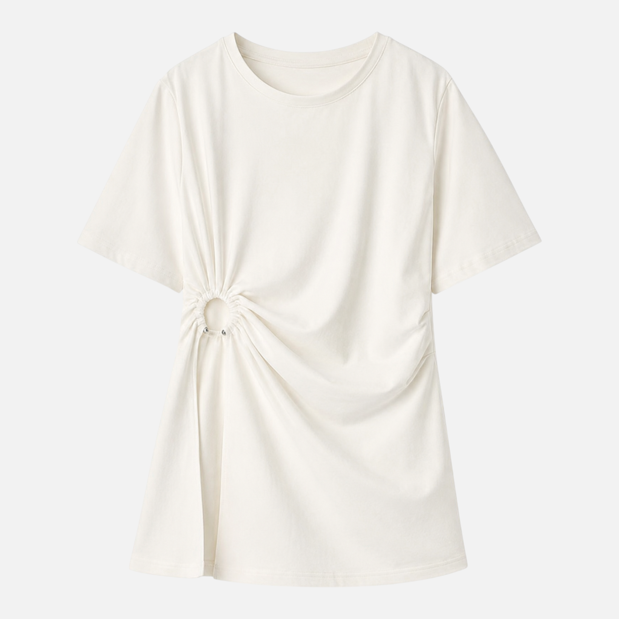 Valeniri | Women's Ruched Cotton Top – Slim Fit Short Sleeve Shirt