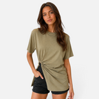 Valeniri | Women's Ruched Cotton Top – Slim Fit Short Sleeve Shirt