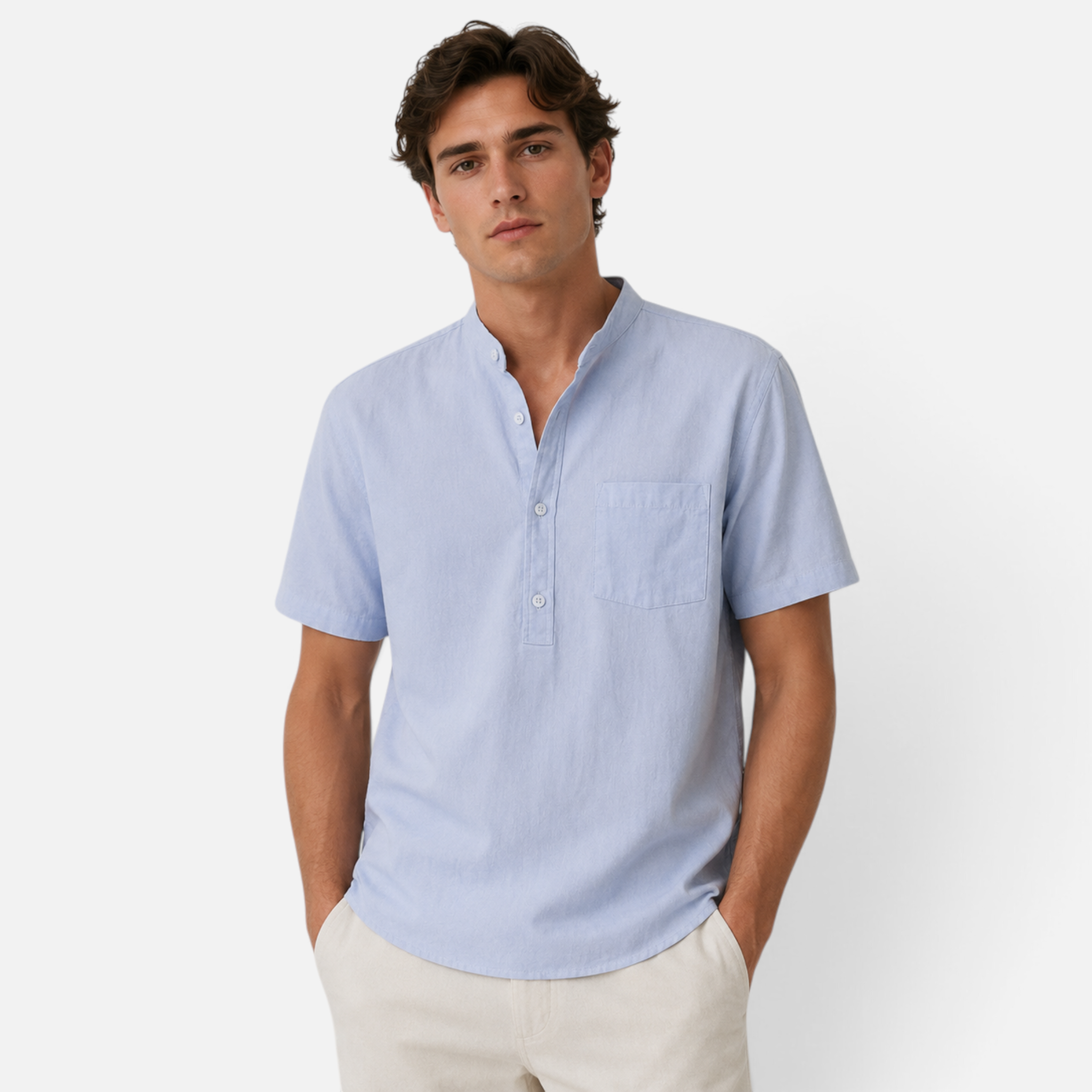 Valeniri | Men's Linen Stand Collar Shirt – Lightweight Everyday Wear