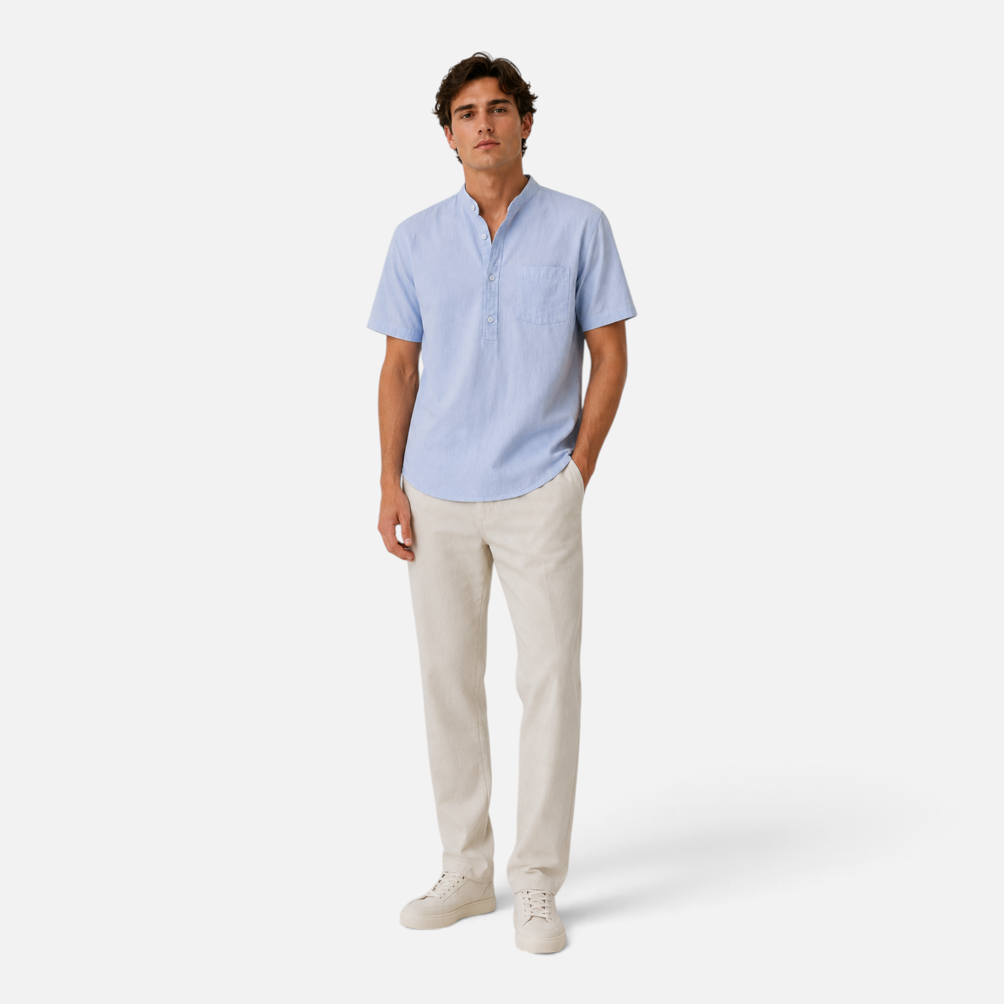 Valeniri | Men's Linen Stand Collar Shirt – Lightweight Everyday Wear