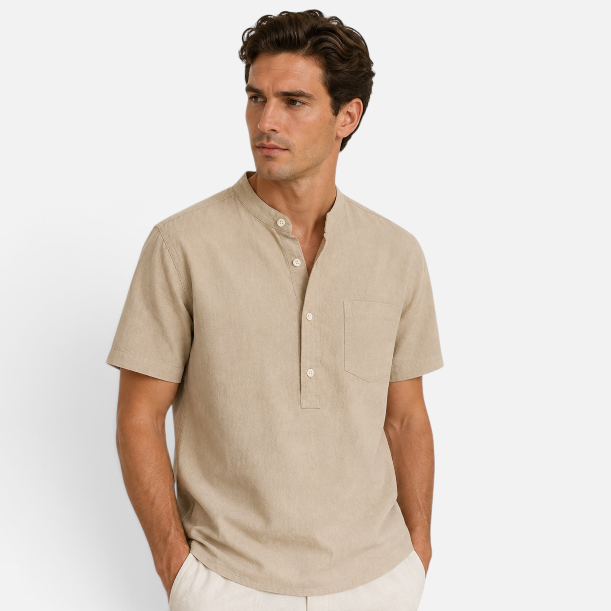 Valeniri | Men's Linen Stand Collar Shirt – Lightweight Everyday Wear