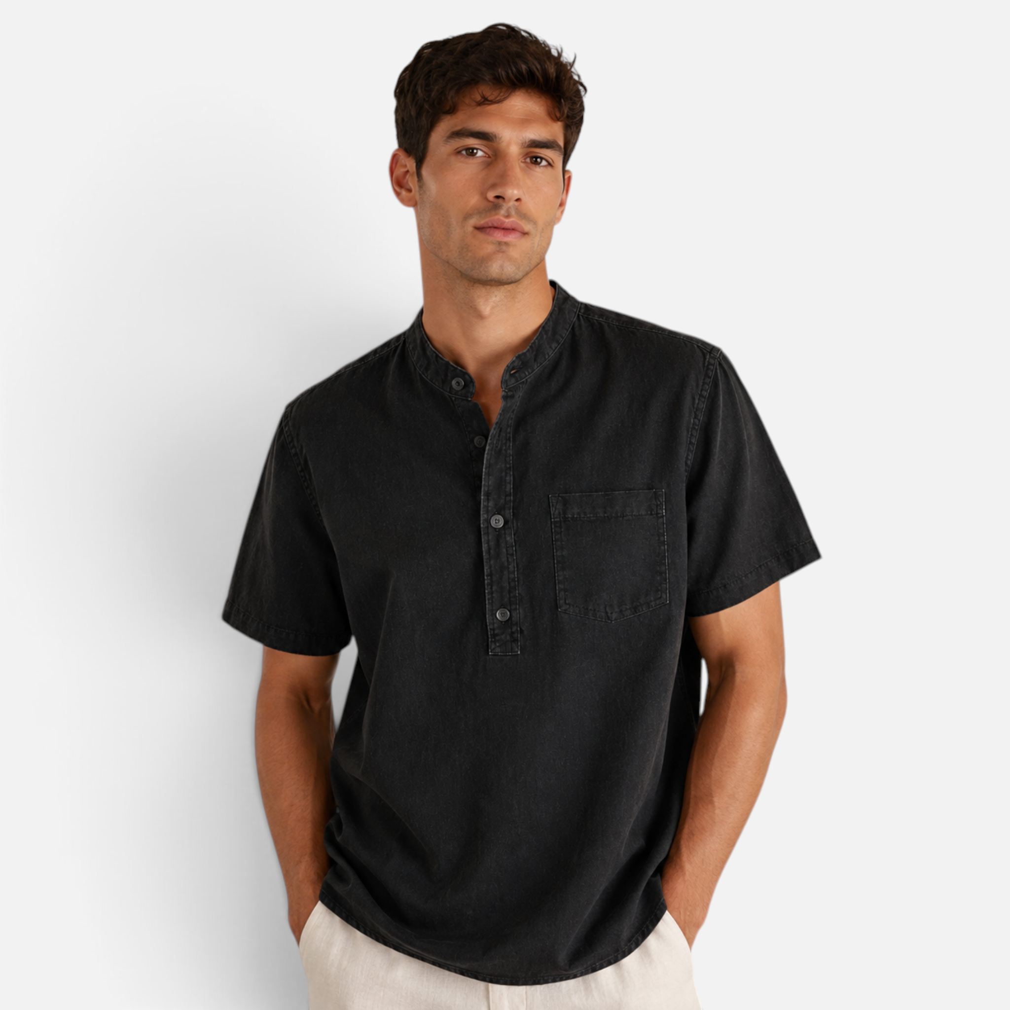 Valeniri | Men's Linen Stand Collar Shirt – Lightweight Everyday Wear