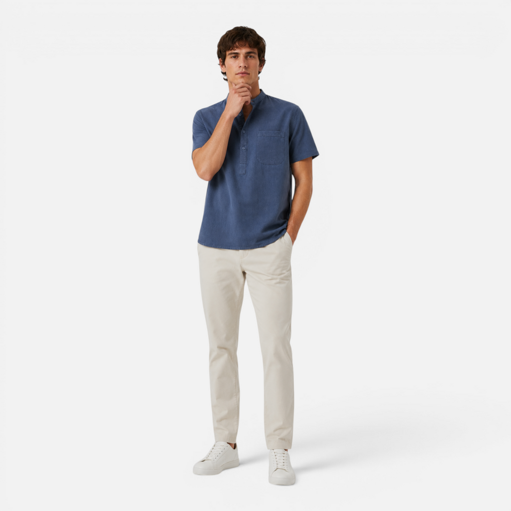Valeniri | Men's Stand Collar Short Sleeve Shirt for Smart Casual Wear