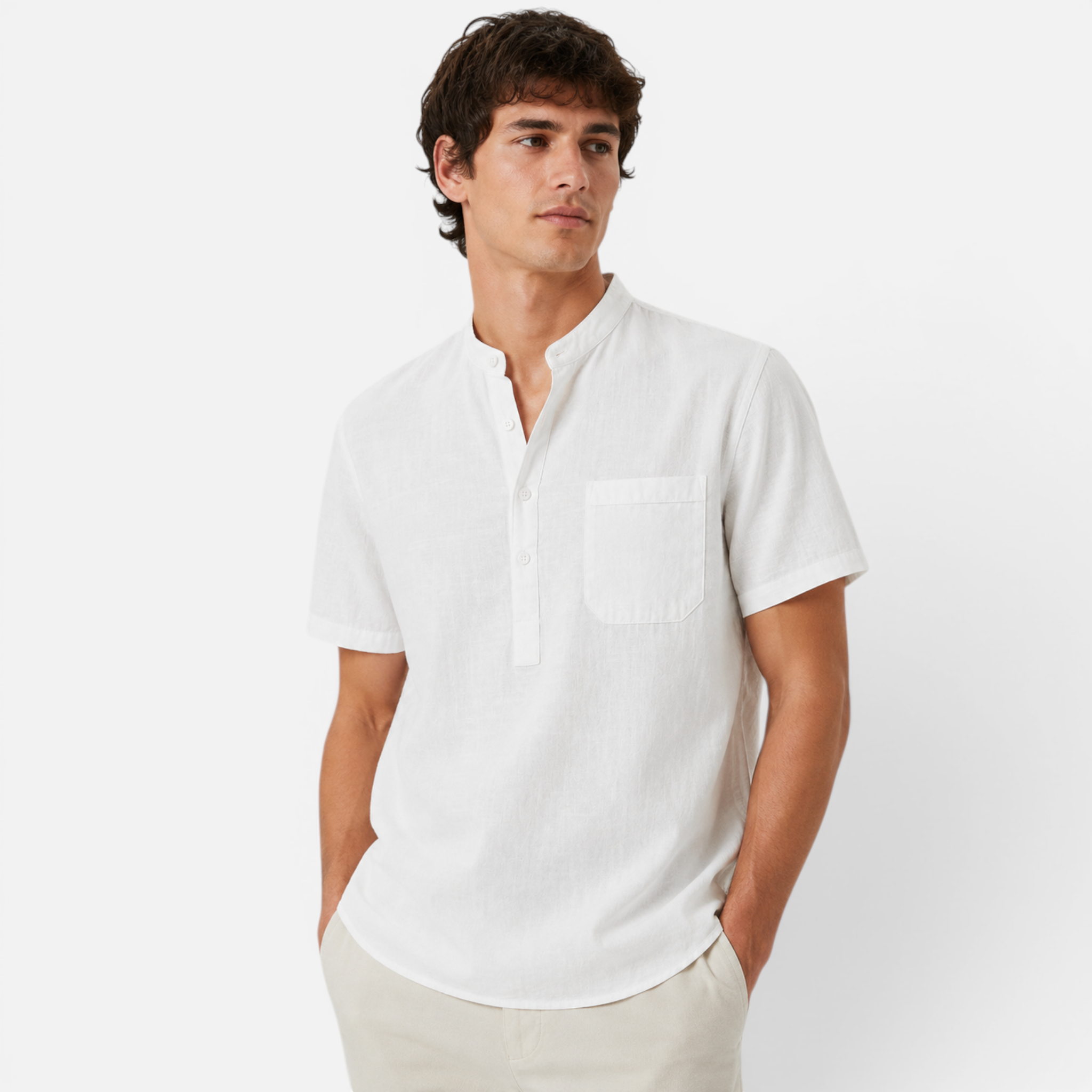 Valeniri | Men's Stand Collar Short Sleeve Shirt for Smart Casual Wear