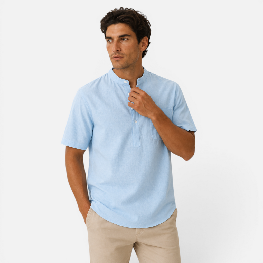 Valeniri | Men's Stand Collar Short Sleeve Shirt for Smart Casual Wear