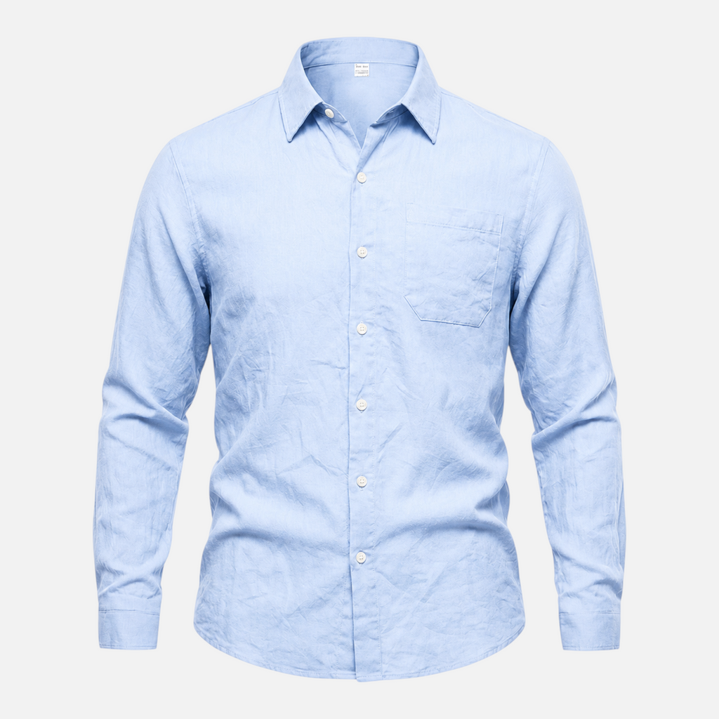 Valeniri Men's Linen Long Sleeve Shirt Classic Loose Fit Button Up