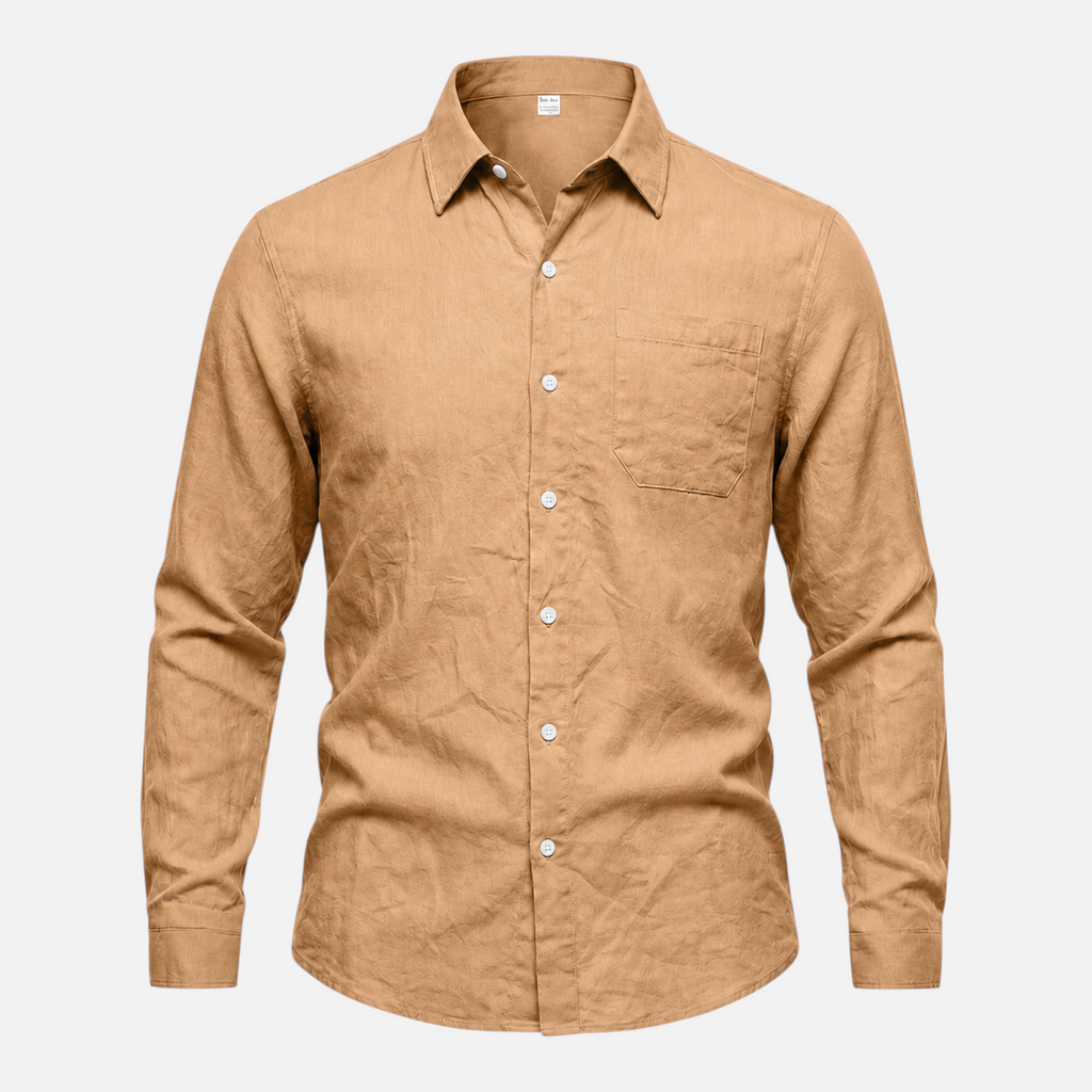 Valeniri Men's Linen Long Sleeve Shirt Classic Loose Fit Button Up