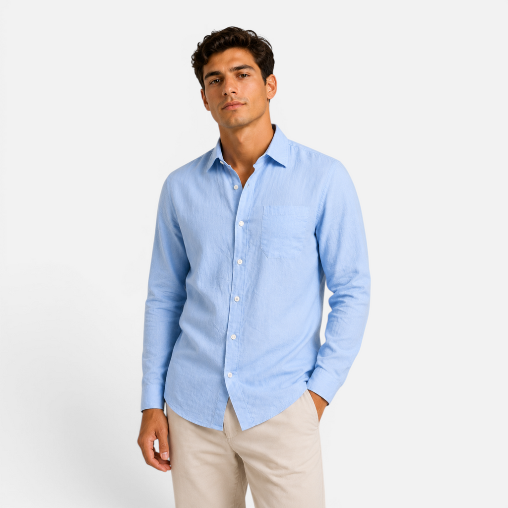 Valeniri Men's Linen Long Sleeve Shirt Classic Loose Fit Button Up