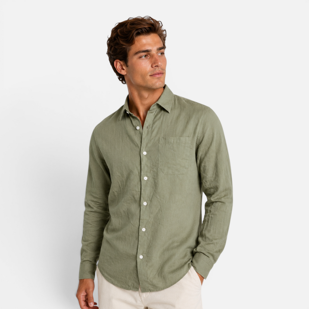 Valeniri Men's Linen Long Sleeve Shirt Classic Loose Fit Button Up