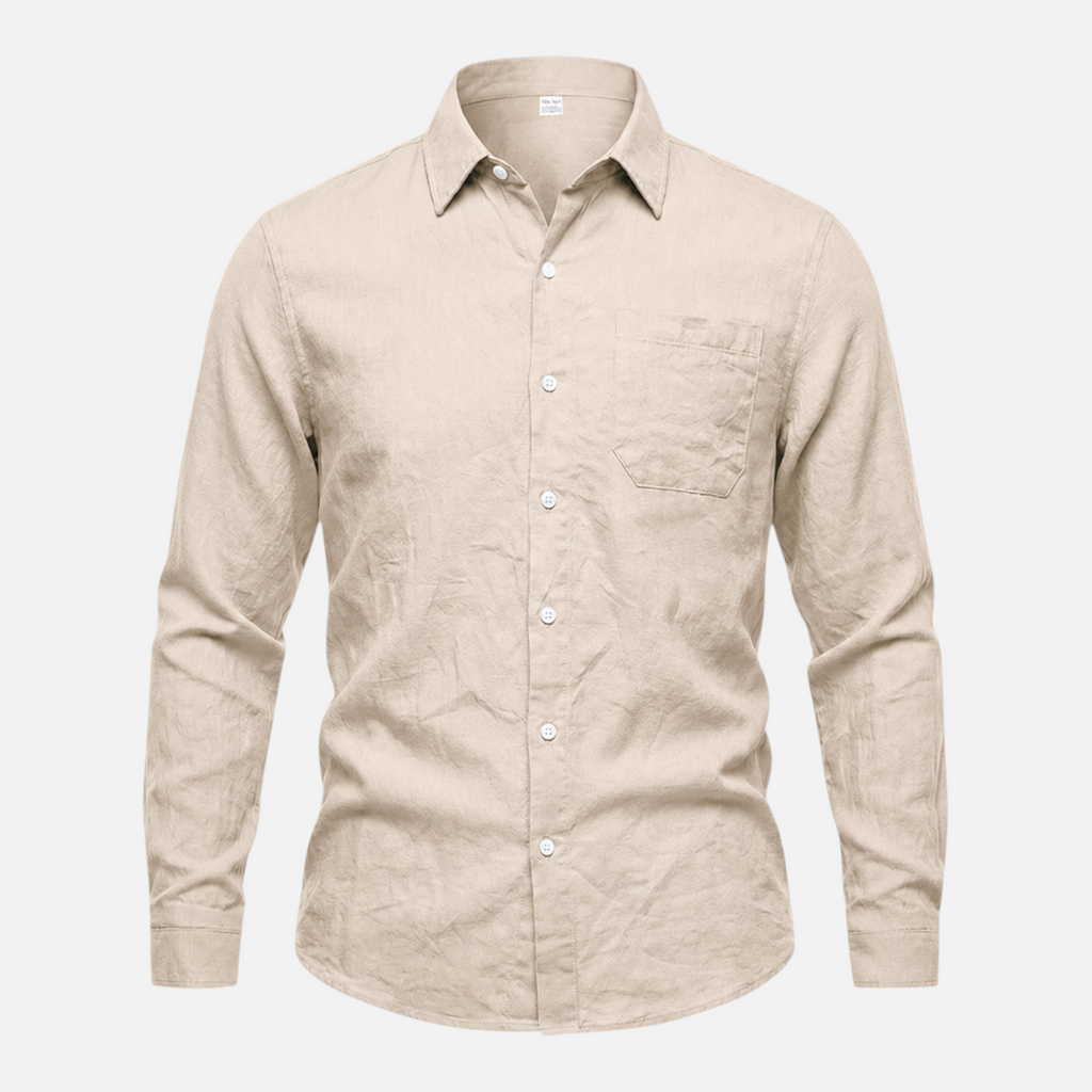 Valeniri Men's Linen Long Sleeve Shirt Classic Loose Fit Button Up