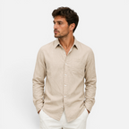 Valeniri Men's Linen Long Sleeve Shirt Classic Loose Fit Button Up