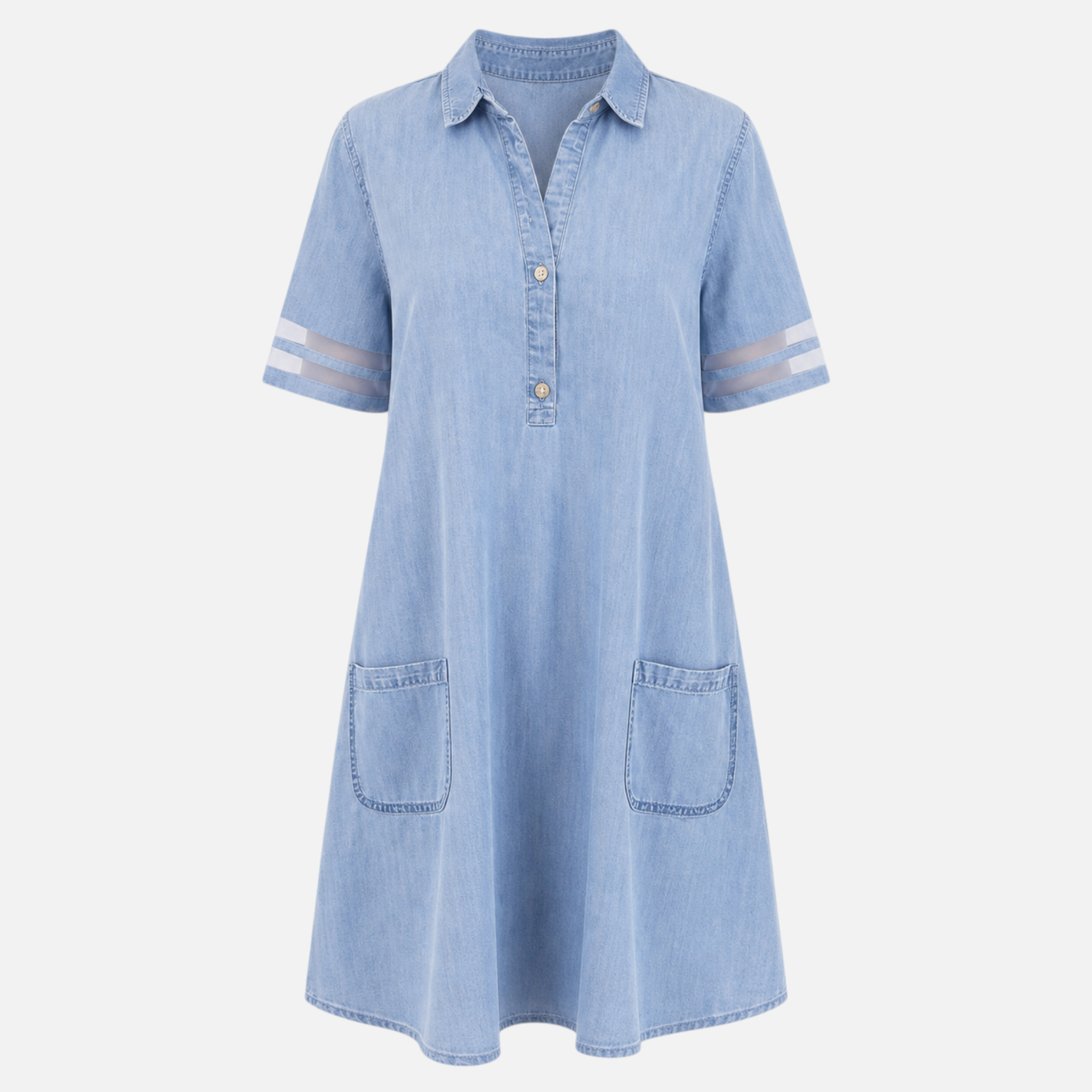 Valeniri | Women's Denim Short Sleeve Mesh Stitching Casual Midi Dress