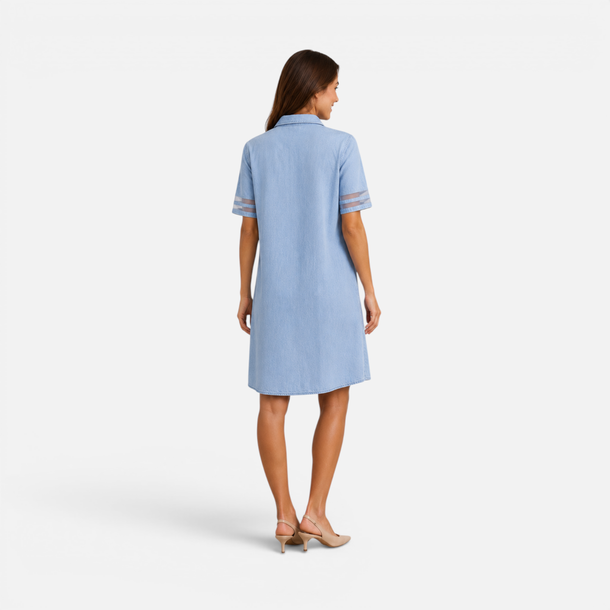 Valeniri | Women's Denim Short Sleeve Mesh Stitching Casual Midi Dress