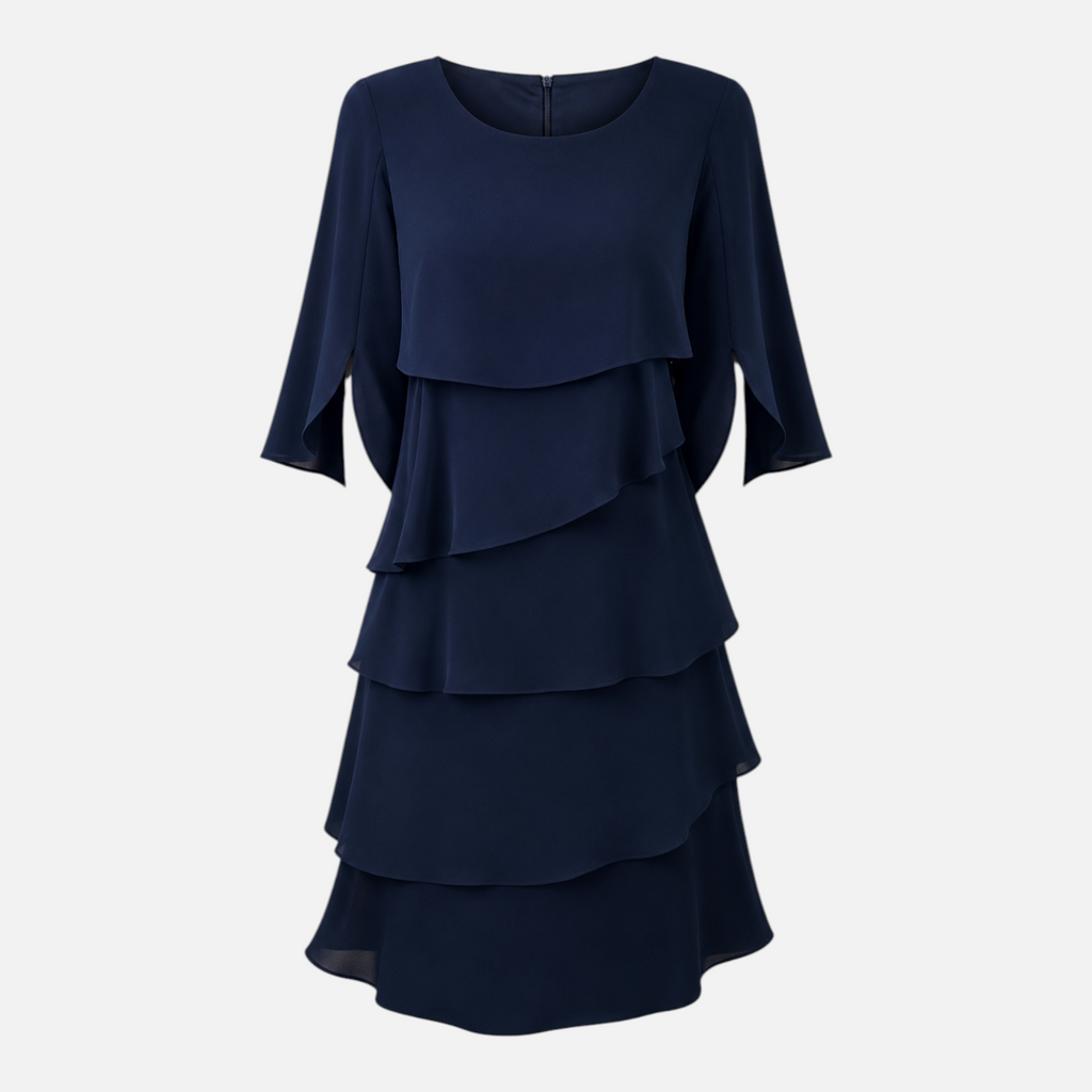 Valeniri | Women's Round Neck Layered Dress Classic A-Line Style