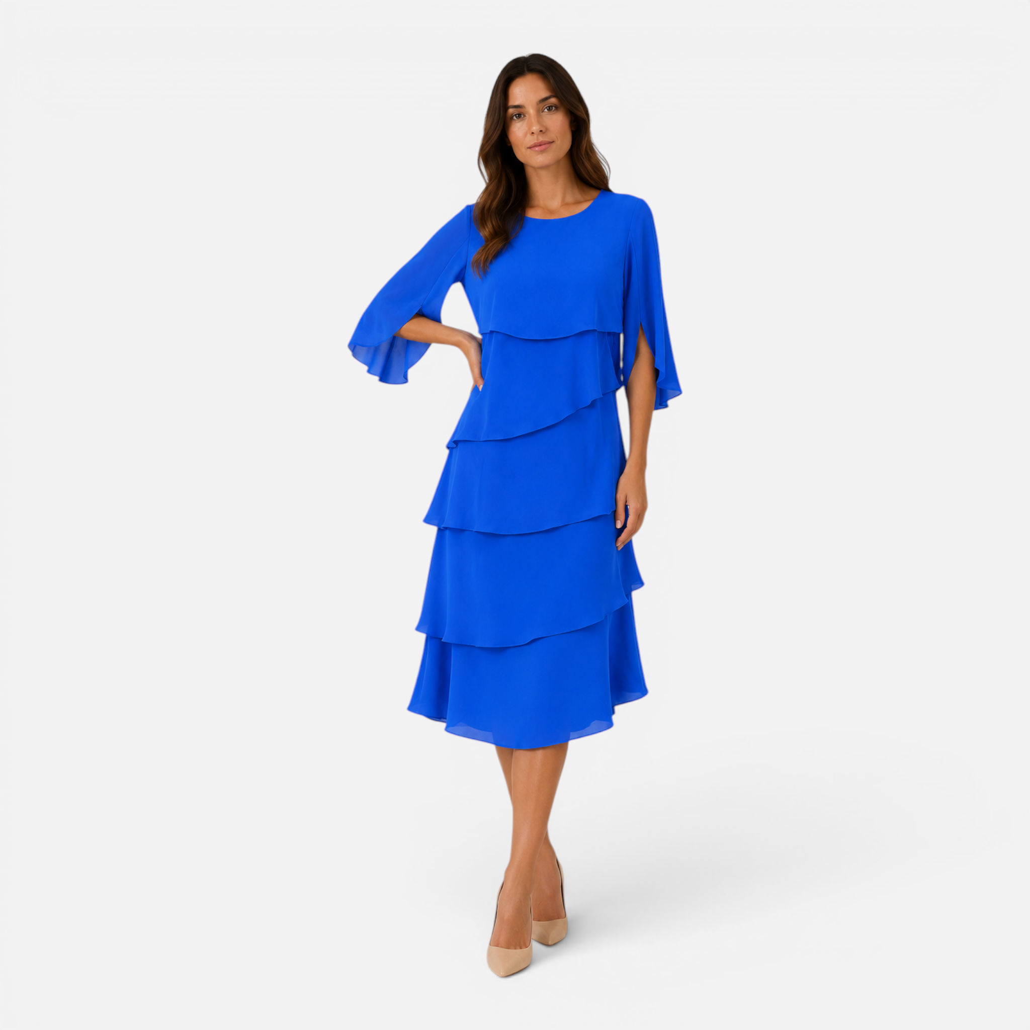 Valeniri | Women's Round Neck Layered Dress Classic A-Line Style