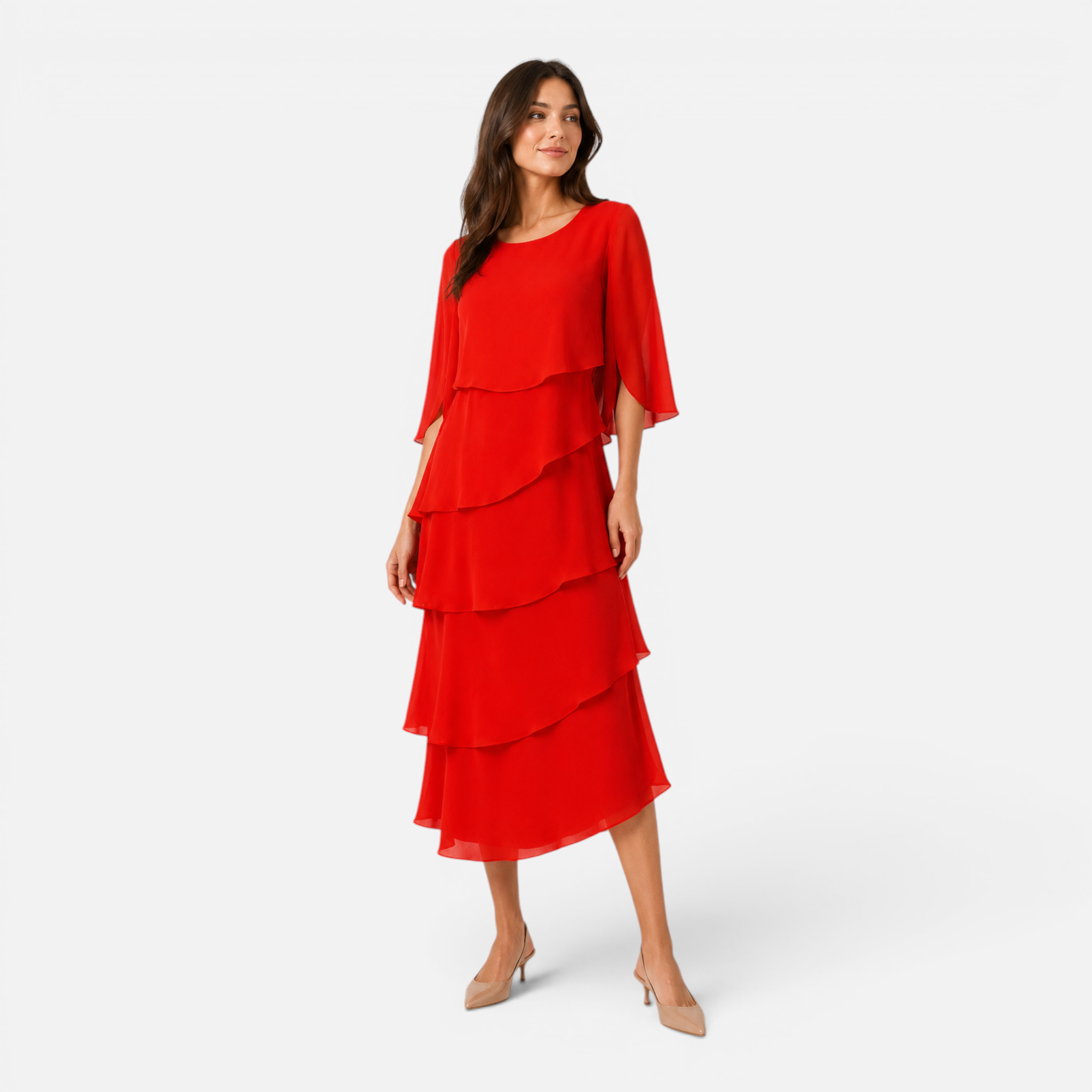 Valeniri | Women's Round Neck Layered Dress Classic A-Line Style