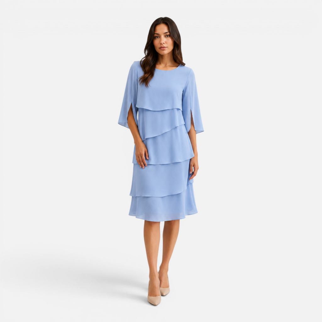 Valeniri | Women's Round Neck Layered Dress Classic A-Line Style