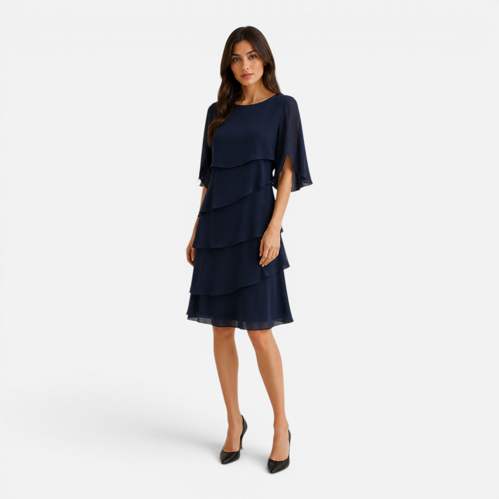 Valeniri | Women's Round Neck Layered Dress Classic A-Line Style