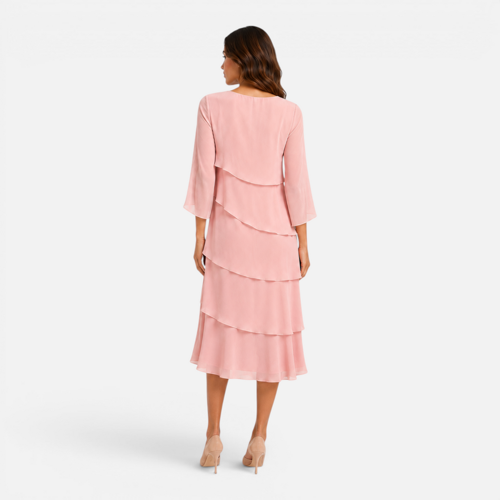 Valeniri | Women's Round Neck Layered Dress Classic A-Line Style