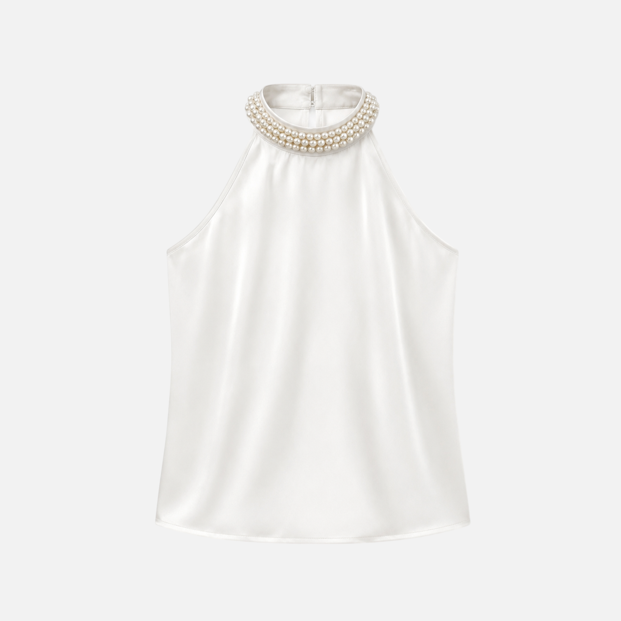 Valeniri | Women's Satin Pearl Neck Top Elegant Sleeveless Stretch Blouse