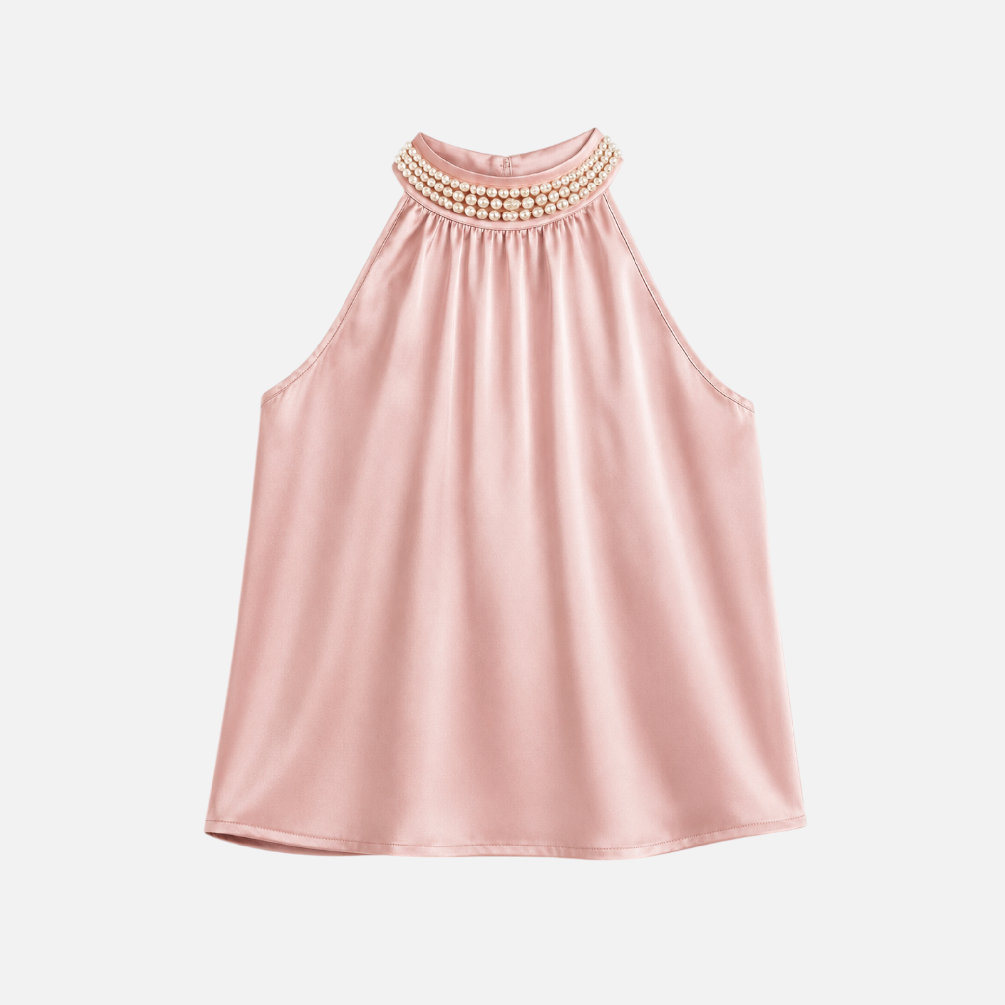 Valeniri | Women's Satin Pearl Neck Top Elegant Sleeveless Stretch Blouse
