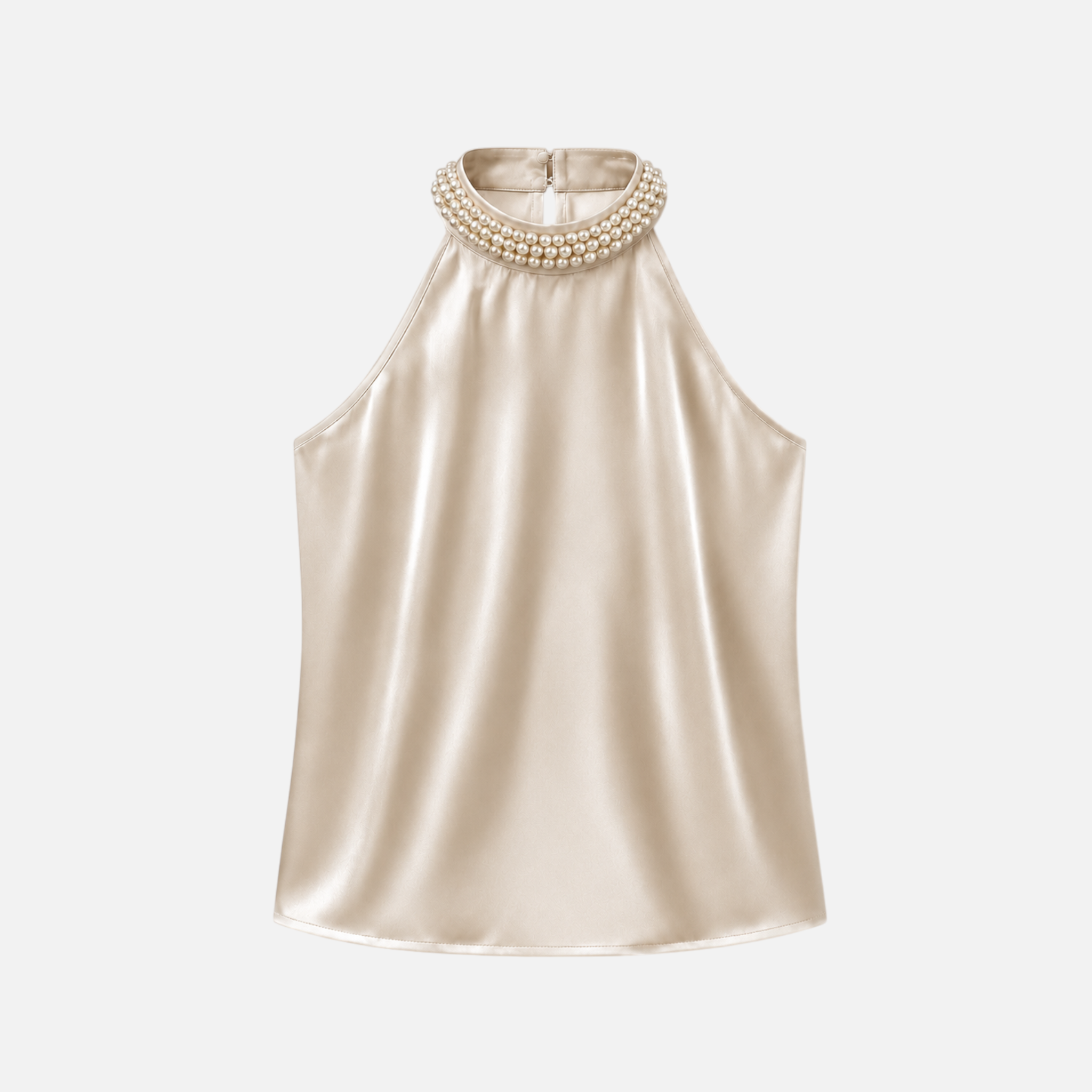 Valeniri | Women's Satin Pearl Neck Top Elegant Sleeveless Stretch Blouse