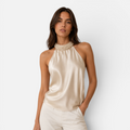 Valeniri | Women's Satin Pearl Neck Top Elegant Sleeveless Stretch Blouse