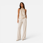 Valeniri | Women's Satin Pearl Neck Top Elegant Sleeveless Stretch Blouse