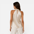 Valeniri | Women's Satin Pearl Neck Top Elegant Sleeveless Stretch Blouse
