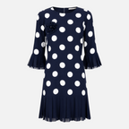 Valeniri | Women's Pleated Polka Dot Dress Short Sleeve Elegant Midi Dress