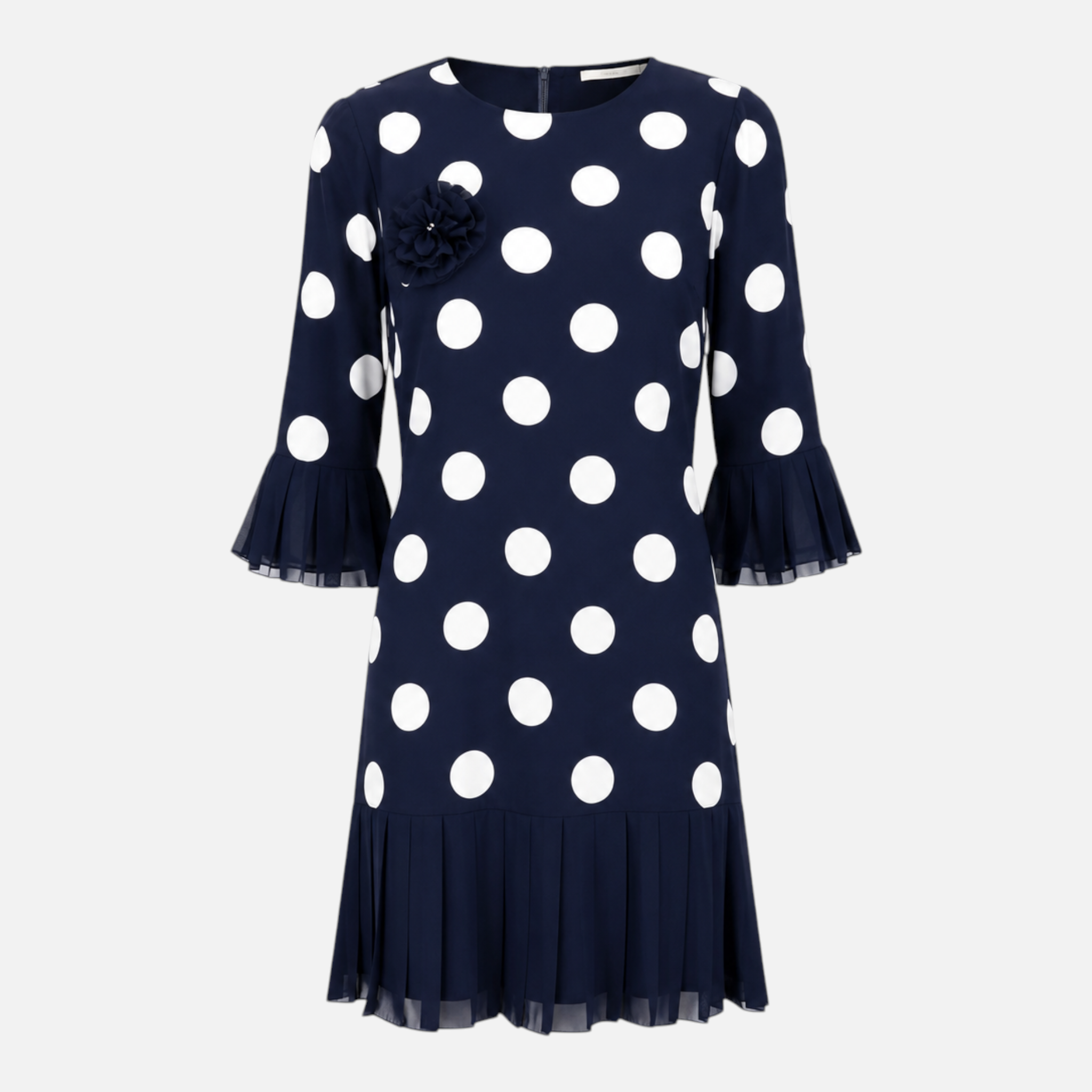 Valeniri | Women's Pleated Polka Dot Dress Short Sleeve Elegant Midi Dress