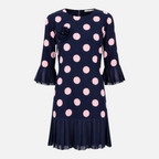 Valeniri | Women's Pleated Polka Dot Dress Short Sleeve Elegant Midi Dress