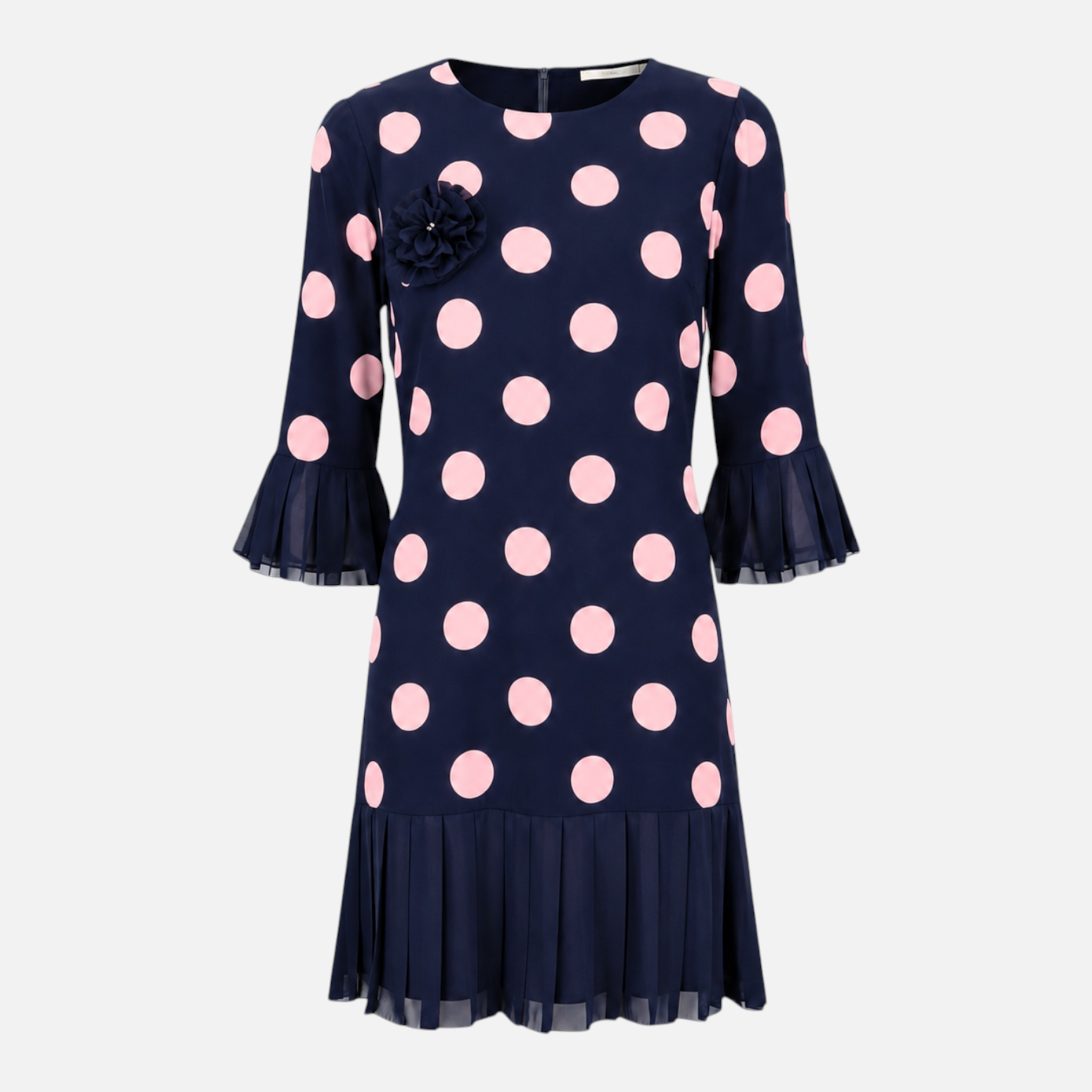 Valeniri | Women's Pleated Polka Dot Dress Short Sleeve Elegant Midi Dress