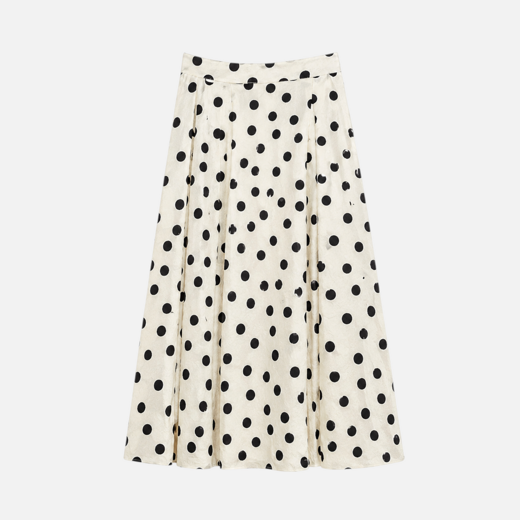 Valeniri | Women's High Waist Pleated Polka Dot Midi Skirt