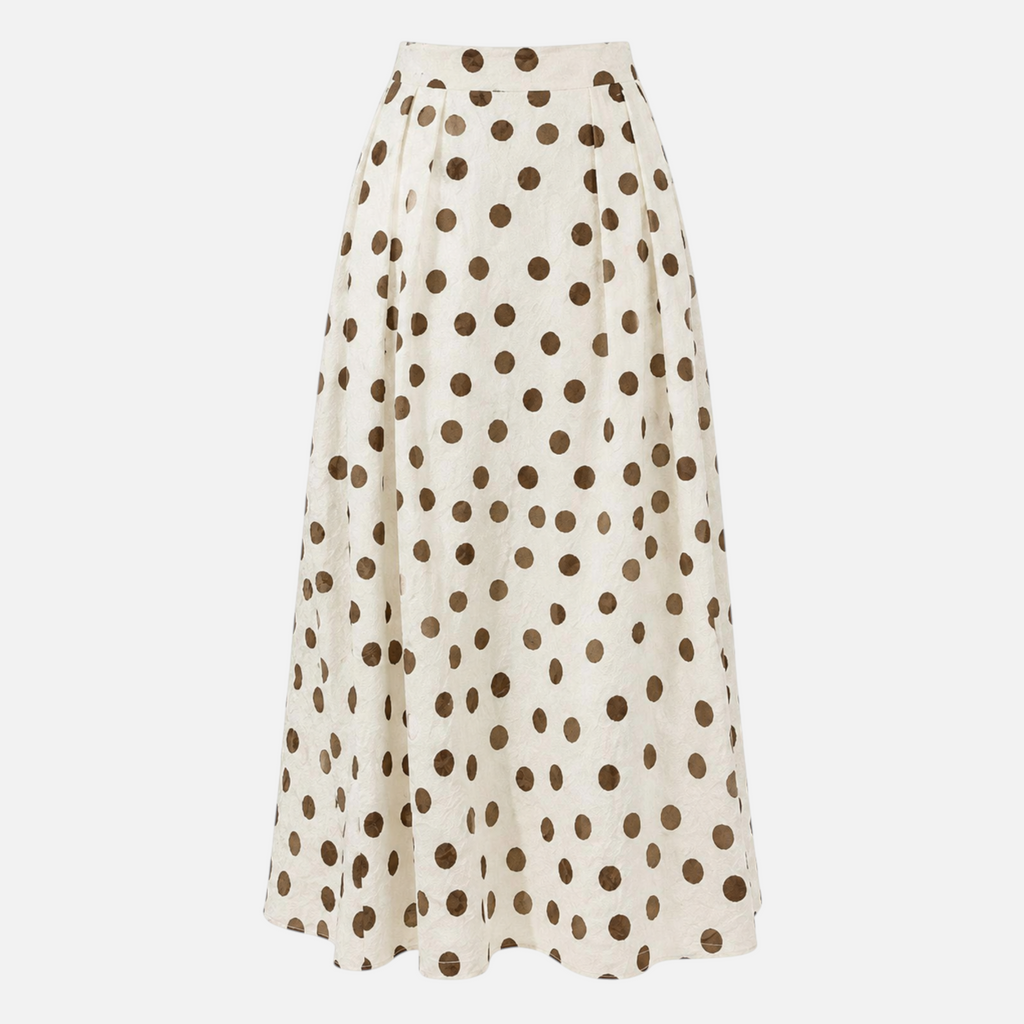 Valeniri | Women's High Waist Pleated Polka Dot Midi Skirt