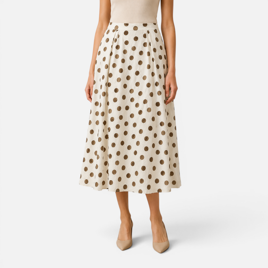 Valeniri | Women's High Waist Pleated Polka Dot Midi Skirt