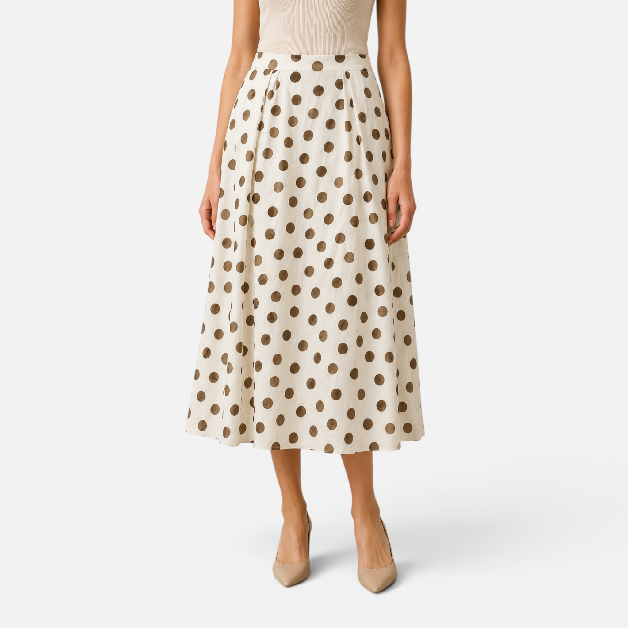 Valeniri | Women's High Waist Pleated Polka Dot Midi Skirt