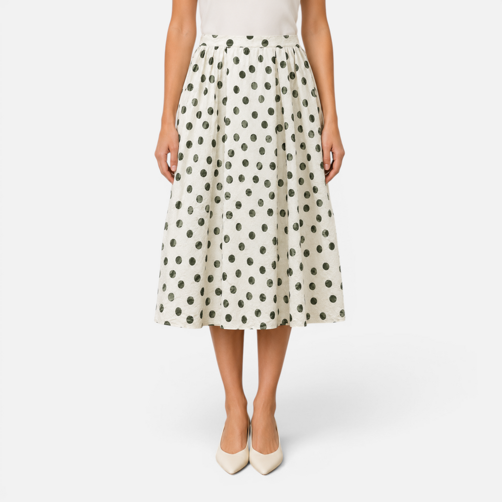 Valeniri | Women's High Waist Pleated Polka Dot Midi Skirt
