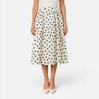 Valeniri | Women's High Waist Pleated Polka Dot Midi Skirt