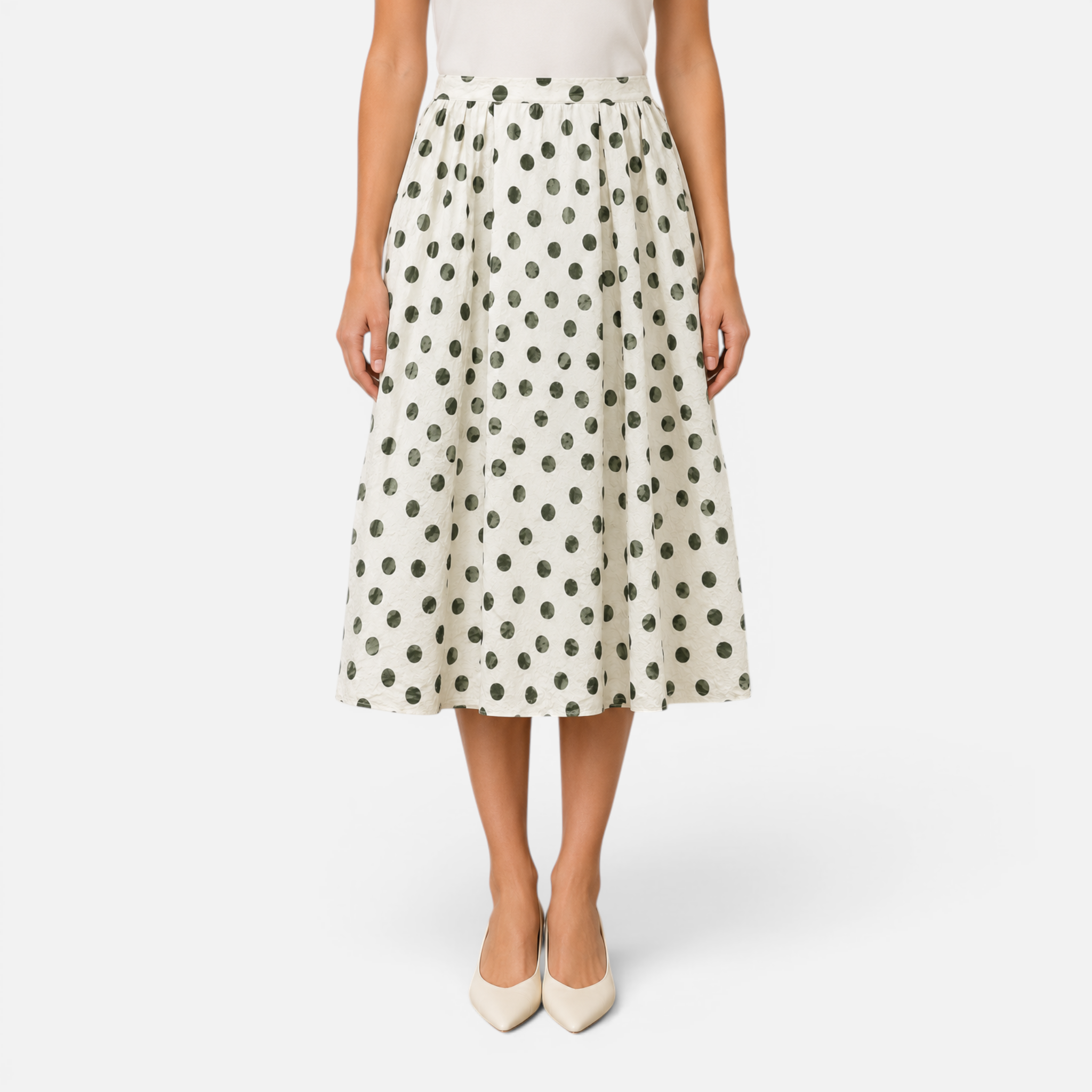Valeniri | Women's High Waist Pleated Polka Dot Midi Skirt