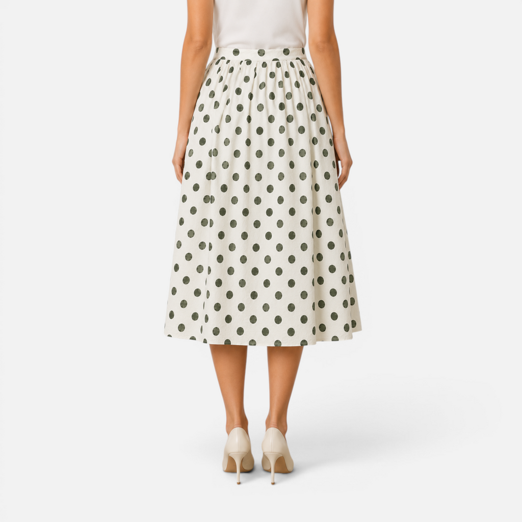 Valeniri | Women's High Waist Pleated Polka Dot Midi Skirt