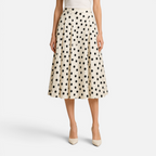 Valeniri | Women's High Waist Pleated Polka Dot Midi Skirt