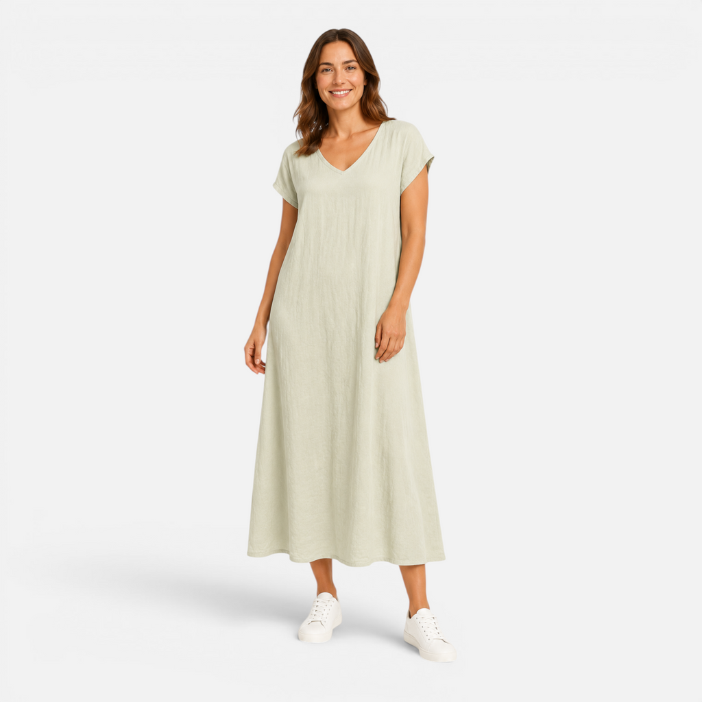 Valeniri | Women's Cotton Linen Casual Dress – Breathable Short Sleeve Dress