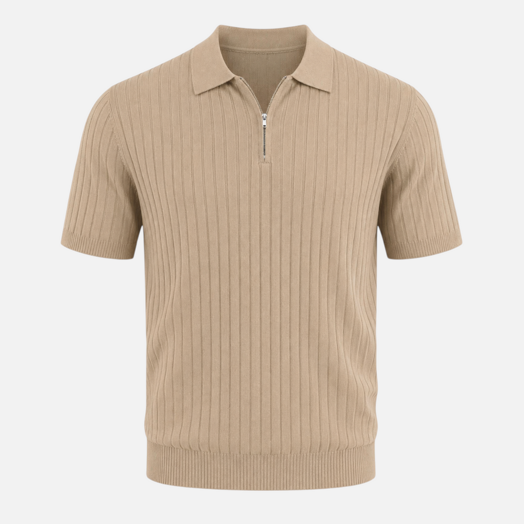 Valeniri | Men's Rib Knit Zip Polo Shirt Short Sleeve Casual Golf Top