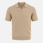 Valeniri | Men's Rib Knit Zip Polo Shirt Short Sleeve Casual Golf Top